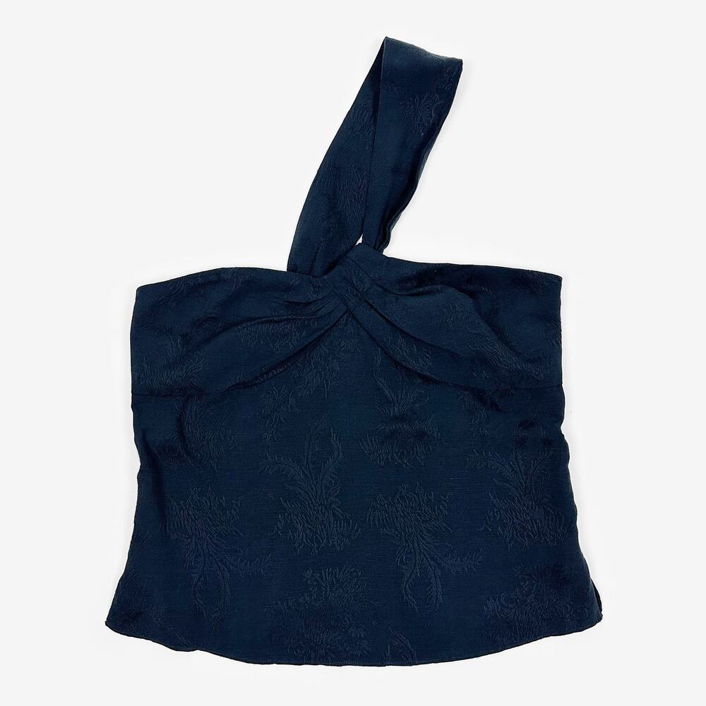 Veronica Beard Navy One-Shoulder Top
